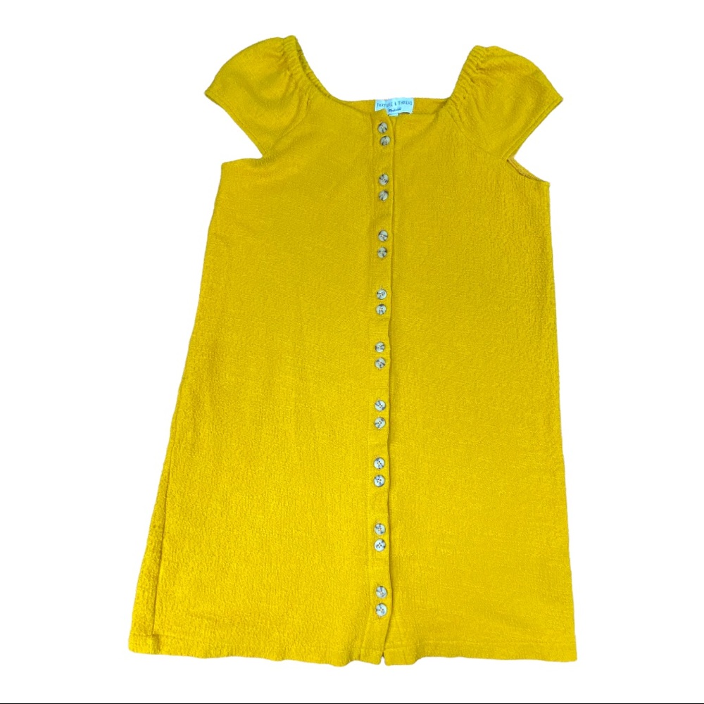 Madewell Texture & Thread Button-Front Dress – Size Small – Golden Yellow